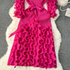European Court Style Dress for Women A Design Sense Tassel V-neck Slim Fit Long High-temperature Pleated Flared Sleeve