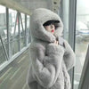 Coat Women's Autumn and Winter Loose Plush Faux Rabbit Fur Hooded Cardigan Women Casual Medium Length Fur Coat