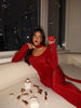Velvet Scarf Solid Elegant Women Dresses Winter U Neck Long Sleeve Sheath Bodycon Hip Wrap Sexy Club Female Slim