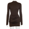 Long Sleeve Ruched Sexy Mini Dress Women Autumn Winter Elegant High Waist Bodycon Club Party Dresses Female