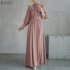 Women Maxi Dresses Elegant Modest Ruffled Collar Tied Waist Long Sleeve Long Dress Muslim Hijabs Abaya Robes S-3XL