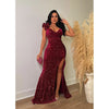 Women One Shoulder Open Back Sequined High Side Split Mermaid Maxi Dress Sexy Club Evening Party Dresses Vestidos