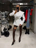 Women White Wide Shoulder Blazer Coat Chic Full Sleeve V-neck Waist Cinching Hollow Out Coats Lady Spring Autumn Outwear