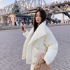 Women's Winter Lapel Puffer Jacket Loose Y2K Down Cotton Coat Woman Solid Color Casual Windproof Warm Cropped Parkas