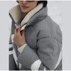 Women Chevron Color Block Padded Ski 2 Piece Set Fleece Collar Zipper Snow Jacket Cargo Wide Leg Pants Winter Snowboard Outfits