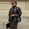 Chic Pu Leather Women's Jackets Skirts Suit Vintage Stand Collar Zipper Full Sleeve Outfits Female Autumn Lady Streetwears