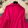 Spring Vintage Loose Dresses Women Lantern Sleeve Turn-down Collar Solid Single Breasted Casual Folds Long Dress