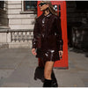 PU Leather Women Coat Skirt Suits Button Long Sleeve Lapel Female Jacket Sets Autumn Bodycon Mini Skirts 2 Pieces Outfits