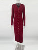 Elegant Evening Dress Women V Neck Long Sleeve Patchwork Button Slit Sweater Dresses Autumn Winter Knit Maxi Dress