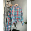 Women's Woven Coarse Patterned Plaid Long Sleeved Short Jacket Tweed Coats Elegant Outwear