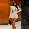 Pinstripe Women's Blazer Coats Back Cut Out Tie Long Sleeve Jackets for Woman Lapel Collar Navy Striped Suit Jacket Office Chic