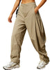 Women's Cargo Pants Solid Color Causal Fall Baggy Leg Barrel Track Pants with Pockets