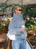 Grey Lace Up Short Woolen Coat Women Chic Solid Stand Collar Double Breasted Pocket Slim Jacket Lady Commute Street Wear