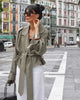 Solid Lapel Lace Up Trench Coat Women Casual Long Sleeve Short Loose Short Coat Lady Autumn Daily Commute Street Outwear
