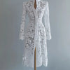 Women's Lace Dress for Women Fall Stand Collar Single Breasted Long Sleeve Coat Midi Dress See Through Elegant Sweet Dresses