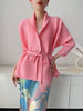 Black Tie Cardigan Design Women's Pleated Jacket Stemperament Casual Niche Three Quarter Top 2DB3365