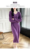 100% Merino Wool Women Long Dress Sweater V-Neck Pullover Long Dress Versatile Cashmere Knitwear Bottoming Clothing