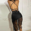 Lace Patchwork Satin Mini Dress Women Bodycon Sexy Lace Up Backless Short Dress Party Elegant Clothes Birthday Evening