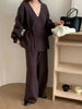 Women's Knit 2 Piece Set Lace-up Gathered Wast Cardigan Coats High Waist Wide Leg Pants Winter 26C1023