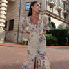 Sexy Print Women Long Dress Urban V-neck Single Breasted Ruffles Half Sleeve Female Dresses Spring Autumn Lady Robe