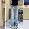 Women Vintage Light Blue Wash Flared Jeans Y2k Lace Low Rise Slim Fit Denim Pants Bell Bottom Streetwear Casual Trousers