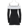 Off Shoulder Long Sleeves Slim Mini Dress Women's Sexy Elegant Outfit Prom Birthday Party Clubwear Spring Dress