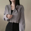 Short Sweater Zipper O-neck Knitted Cardigan Coat Casual Basic Solid Black Women Clothes Winter All-match Thick Lady