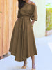 Women's S-2XL Size Slanted Shoulder Collar Tie Waist Style Solid Color Dress Leopard print maxi dresses for women