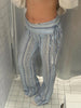 Colorful Striped Wide Leg Trousers Women Bohemian High Waist Multi-color Panelled Slim Straight Pants Lady Beachwear