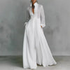 Single Breasted Ladies Pocket Dresses Elegant Stand Collar Long Sleeve Party Dress, Women Spring Solid Casual Dresses