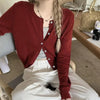 Red Cardigan Sweater for Women Soft Knit Long Sleeve Button-up Crop Jacket Blouse Top Spring Autumn Shrunken Cardigan Y2K
