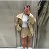 Belted Waist Cropped Trench Double Breasted Stand Collar Autumn Chic Elegant Women Coat Casual Vintage Office Lady Jacket