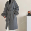Elegant Lace Up Woolen Coat Women Furry Lapel Fur Patchwork Belt Loose Short Jacket Female Lady Autumn Winter Cardigans
