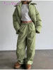 Striped Cotton Jacket Two‑piece Set Women Hooded Zip‑up Coat Wide‑leg Pants Suit Autumn Winter Daily Commute Outfit