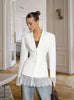One Button Lace Blazer Women Black Slim V-neck Full Sleeve Shoulder Pads Jacket Fall Office Lady All-match Outwear