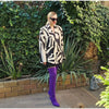 Women's Brown White Zebra Print Lapel Blazer Vintage Wide Stripe Thick Velvet Loose Suit Jacket Autumn High Street Outwear
