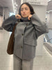 Elegant Stand Collar Woolen Jacket For Women Y2k Single Breasted Button Casual Coat Lady Autumn Winter Street Chic Outwear
