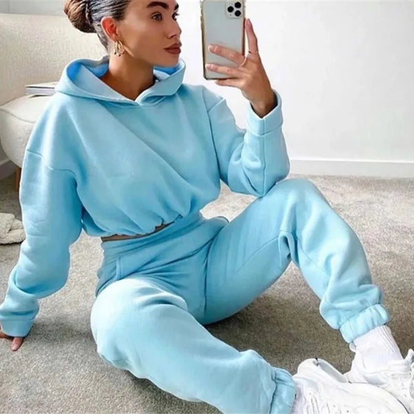 Fall Winter Women's Hoodies Two Piece Set - Oversized Hoodie Sweatpants Sportswear Suit Casual Sweatshirt Trouser Set