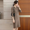 Autumn Women's Lapel Knee Length Sweater Dress Loose Temperament Solid Color Straight Knit Bottom Skirt