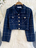 Autumn Dress Suit Women Korean Chic Blue Tweed Jacket + Vest Dress Elegant 2 Piece Set Long Sleeve Cropped Coat