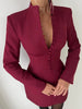 Office Elegant Dress Women Autumn Single Breasted Stand Collar Simple Solid Street Commute Skinny Suit Bodycon