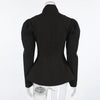 French Elegant Retro Stand Up Collar Black Suit Elegant Commuting Puff Sleeves Jacket for Women