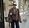 Woolen Women's Jacket Elegant Loose Long Sleeve Turndown Single Breasted Female Overcoat Winter Casual Lady Coat