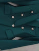 Women Emerald Green Solid Double Breasted Blazer Pants Suit, Metal Buttons Waist Cinched 2 Piece Elegant Office Commute Outfit