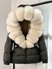 Lagabogy Winter Women Big Real Fox Fur Collar 90%White Duck Down Coat Female Streetwear Loose Hooded Warm Puffer Jacket