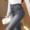 One-peice Elastic Imitation Denim Sports Gymnasium Pencil Pant Casual For Women's Clothes Leggings Dye Vintage All-match