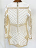High Street Designer Stylish Women Long Sleeve Metallic Beaded Stretchy Dress