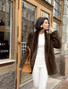 Elegant Lace Up Women Faux Fur Coat V-neck Long Sleeve Loose Plush Jacket Winter Lady Warm Daily Commute Outwear