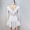 Sexy Black White Patchwork Ruffles Short Dress Women's Long Flare Sleeve Lace-up Evening Party Mini Dresses Female Blue Pink Red