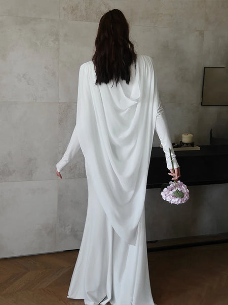 Elegant Shawl Patchwork Dress Women Swing Bandage Ruched Sexy Evening Prom Party Stretch Slim Maxi Bodycon
